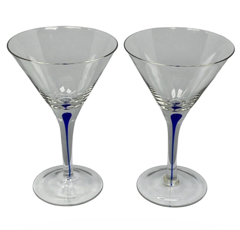 Home Essentials Teardrop Cobalt Blue Stem Martini Glasses 7⅛” Discontinued Pair